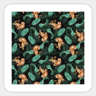 Moody Jungle Tigers an Birds of Paradise Leaves in Watercolor Sticker